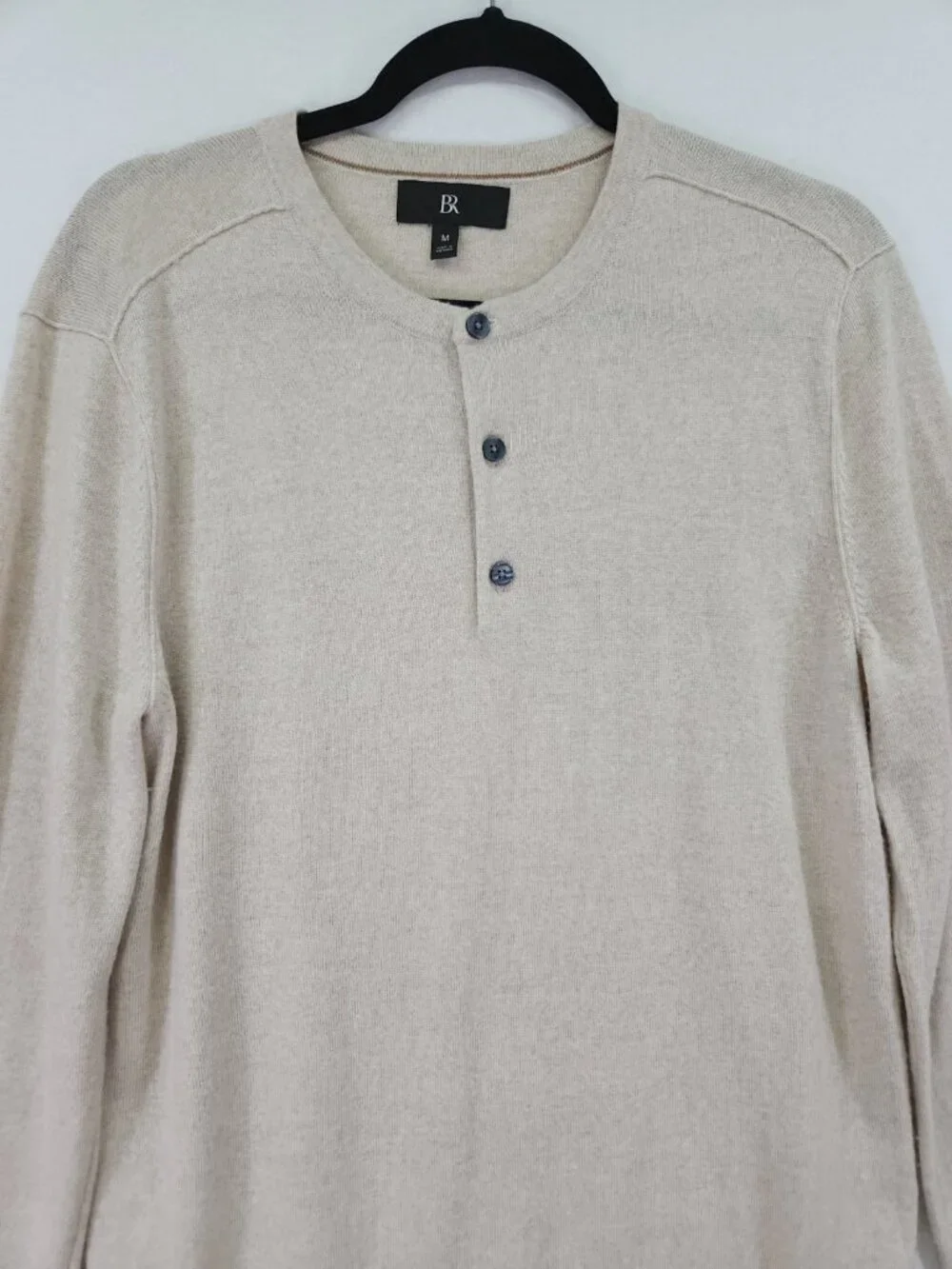 Banana Republic Extra Fine Merino Wool Sweater Mens Medium Beige Henley Pullover